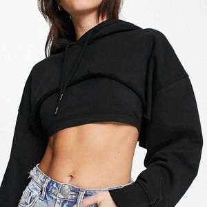Black Cropped Hoodie with Zipper
